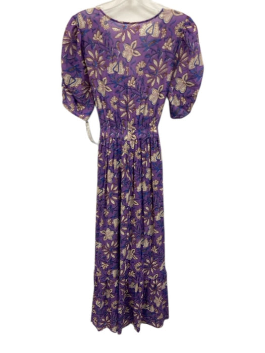 XiRENA Size Small purple, blue, beige Cotton Short Sleeve Floral V Neck Dress purple, blue, beige / Small