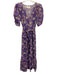 XiRENA Size Small purple, blue, beige Cotton Short Sleeve Floral V Neck Dress purple, blue, beige / Small