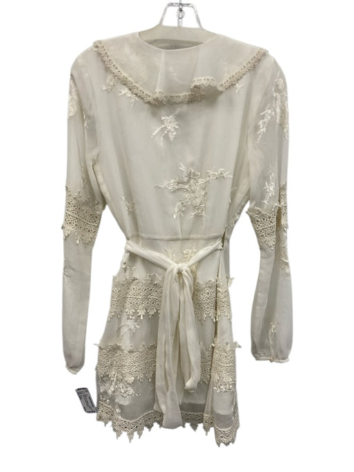 Tularosa Size Small Cream White Polyester Long Sleeve Crochet Lace Wrap Dress Cream White / Small