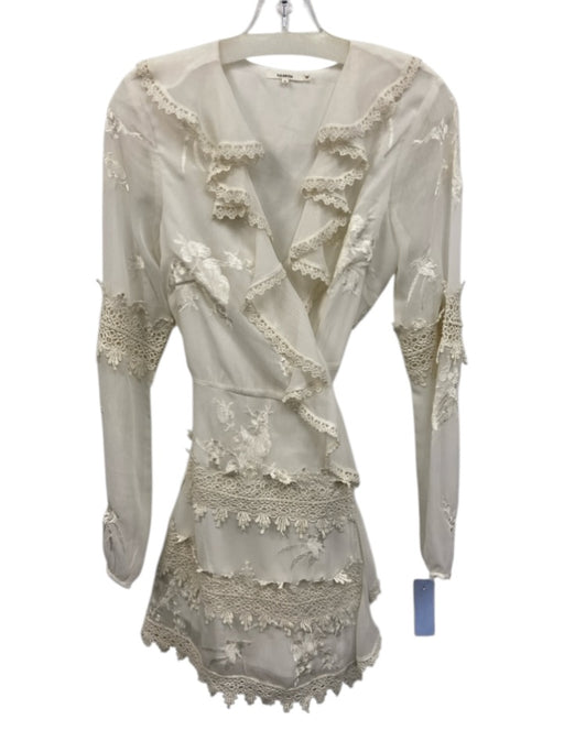 Tularosa Size Small Cream White Polyester Long Sleeve Crochet Lace Wrap Dress Cream White / Small