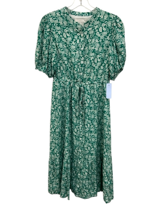Hyacinth House Size XXS Green & White Short Sleeve Floral Button Front Dress Green & White / XXS