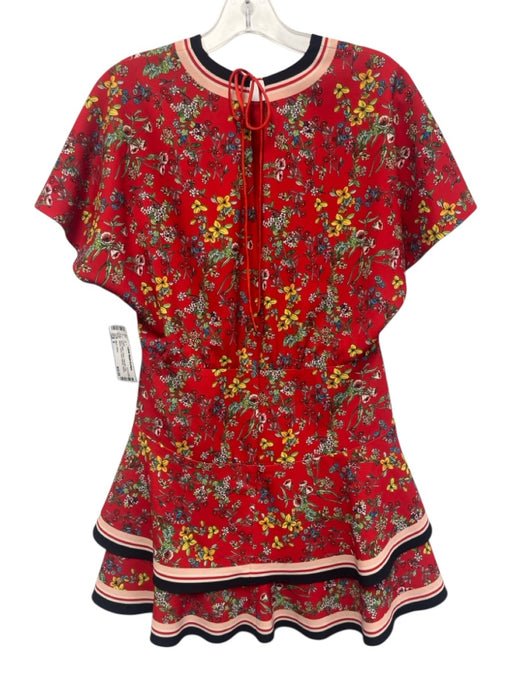 Alice + Olivia Size 8 Red, Yellow, Green Polyester Cap Sleeve Floral Dress Red, Yellow, Green / 8