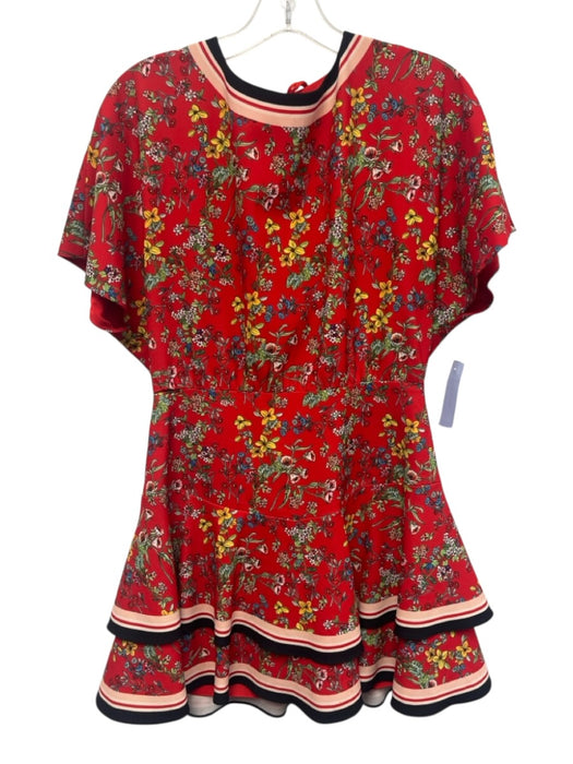 Alice + Olivia Size 8 Red, Yellow, Green Polyester Cap Sleeve Floral Dress Red, Yellow, Green / 8