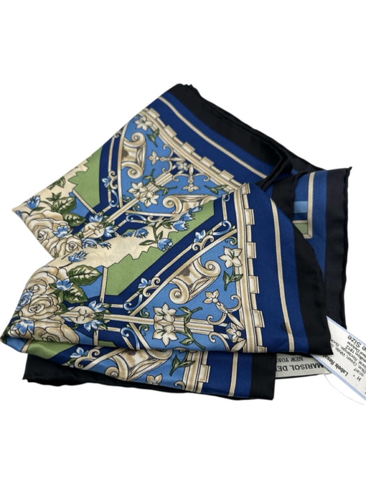 Marisol Deluna Blue, Green, White Silk Rolled Hem Floral Rectangle scarf Blue, Green, White / One Size