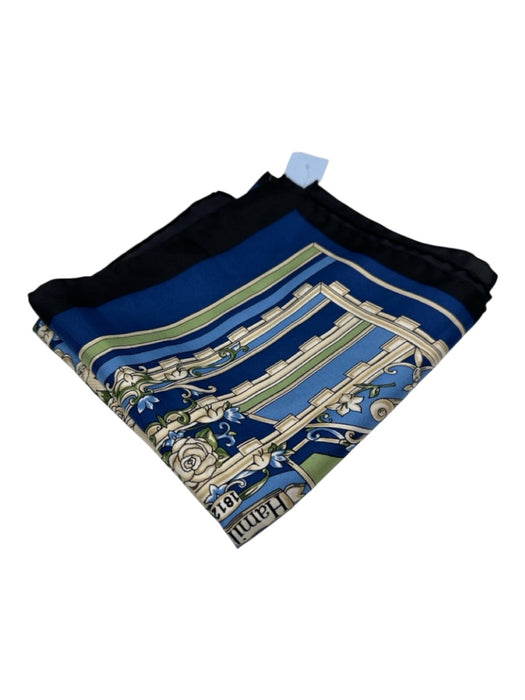 Marisol Deluna Blue, Green, White Silk Rolled Hem Floral Rectangle scarf Blue, Green, White / One Size