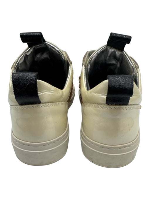 P448 Shoe Size 36 Cream, Black, Gold Patent Leather Lace Up Sequins Sneakers Cream, Black, Gold / 36