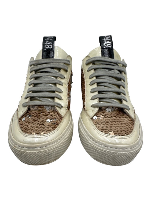 P448 Shoe Size 36 Cream, Black, Gold Patent Leather Lace Up Sequins Sneakers Cream, Black, Gold / 36