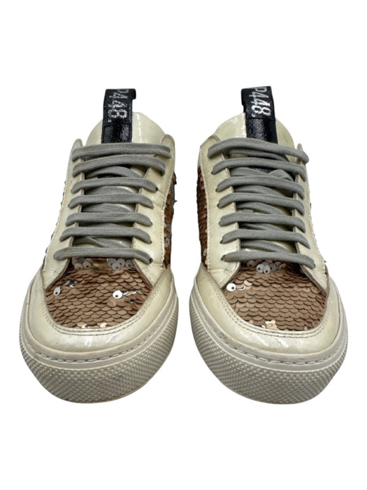 P448 Shoe Size 36 Cream, Black, Gold Patent Leather Lace Up Sequins Sneakers Cream, Black, Gold / 36