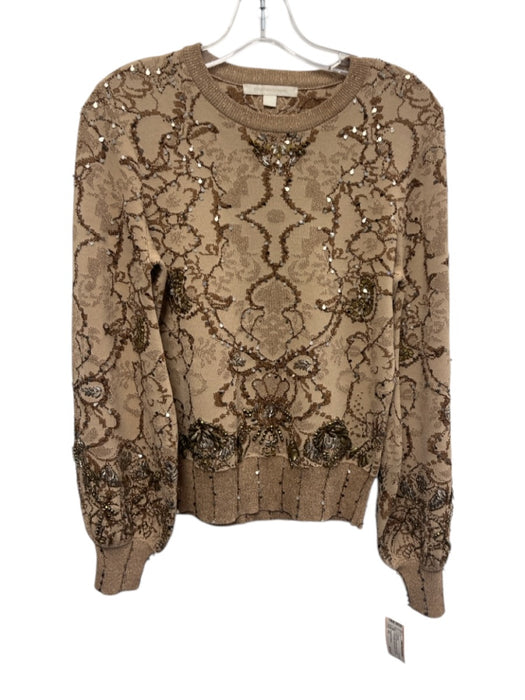 Jonathan Simkhai Size XS Beige, Brown, Silver Rayon & Nylon Long Sleeve Sweater Beige, Brown, Silver / XS