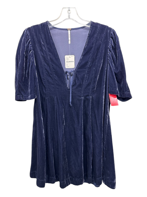 Free People Size S Purple Velvet Short Sleeve Paneled V Neck Baby Doll Dress Purple / S