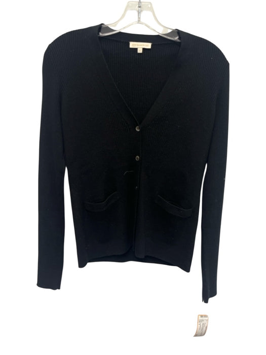 Ann Mashburn Size S Black Silk Blend Long Sleeve Buttons Ribbed Sweater Black / S