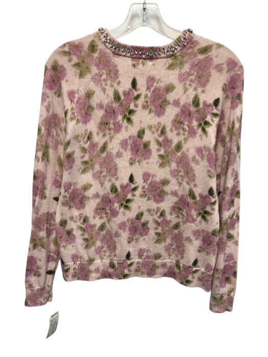 Minnie Rose Size XS Pink & Green Cotton Long Sleeve Floral Rhinestones Sweater Pink & Green / XS