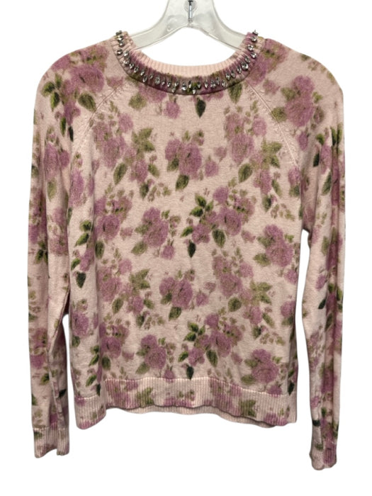 Minnie Rose Size XS Pink & Green Cotton Long Sleeve Floral Rhinestones Sweater Pink & Green / XS