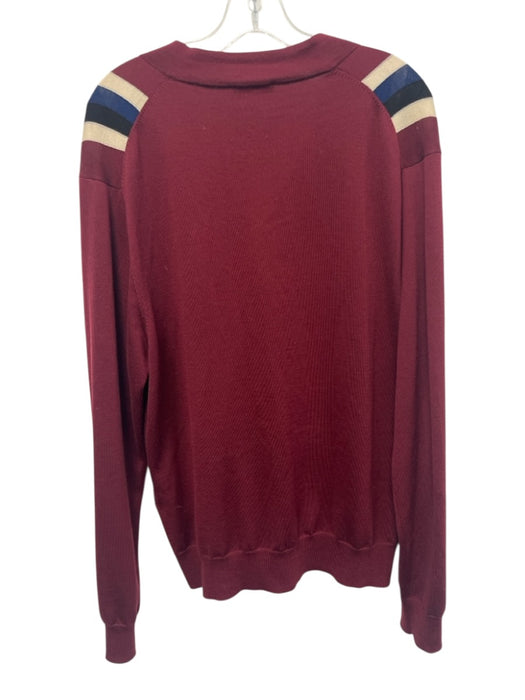 Sandro Size 34 Burgundy Red & Multi Wool Long Sleeve Stripe Buttons Sweater Burgundy Red & Multi / 34