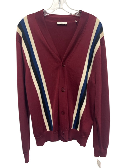 Sandro Size 34 Burgundy Red & Multi Wool Long Sleeve Stripe Buttons Sweater Burgundy Red & Multi / 34