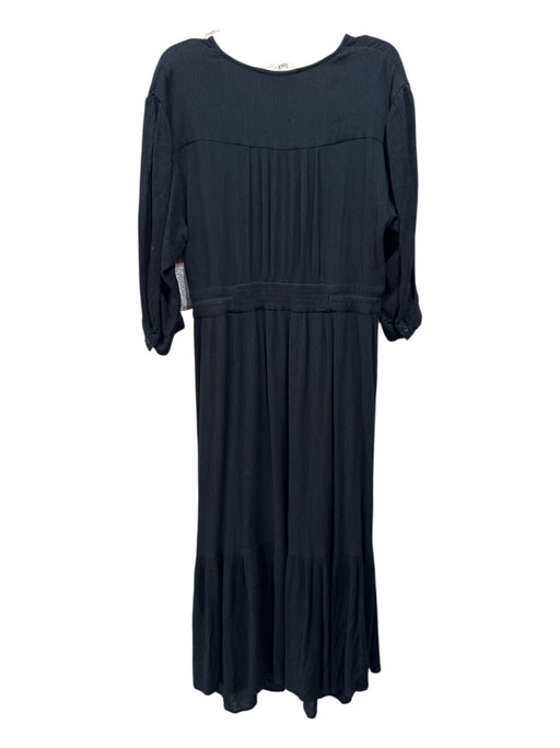 BA & SH Size 3 Black Viscose Long Sleeve Wrinkled V Neck Maxi Dress Black / 3