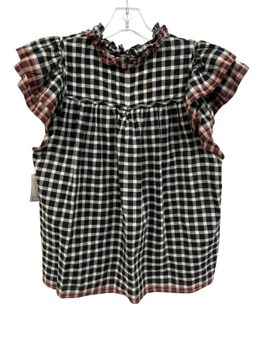 Ulla Johnson Size 6 Black, White, Red Cotton Checkered Ruffle Cap Sleeve Top Black, White, Red / 6