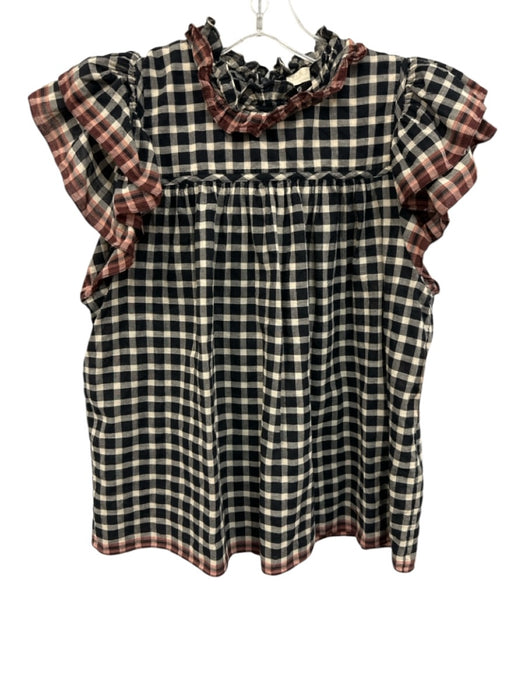 Ulla Johnson Size 6 Black, White, Red Cotton Checkered Ruffle Cap Sleeve Top Black, White, Red / 6