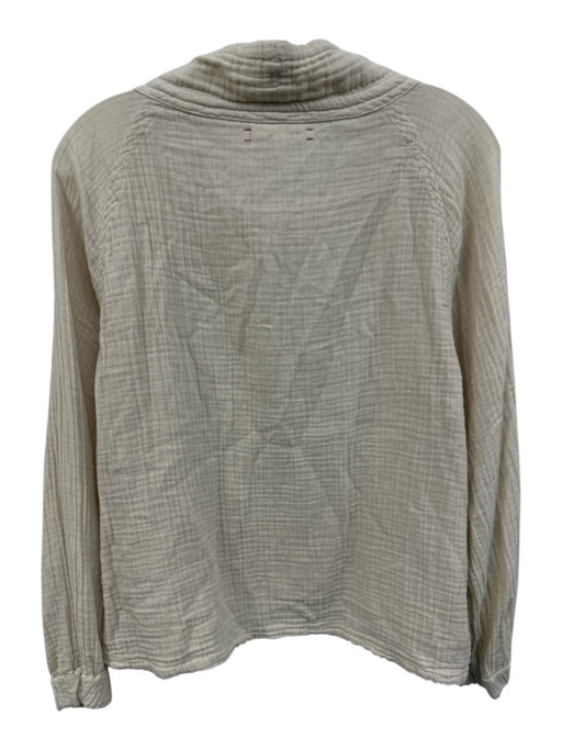 XiRENA Size M White Cotton Long Sleeve High Neck Drawstring Seersucker Top White / M