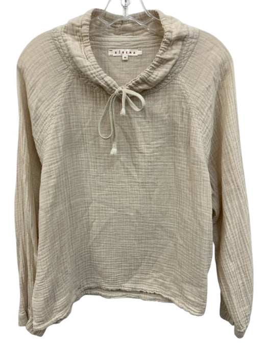 XiRENA Size M White Cotton Long Sleeve High Neck Drawstring Seersucker Top White / M