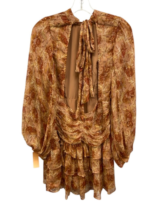 BHLDN Size 2 Orange, Yellow & Multi Polyester Long Balloon Sleeve Floral Dress Orange, Yellow & Multi / 2