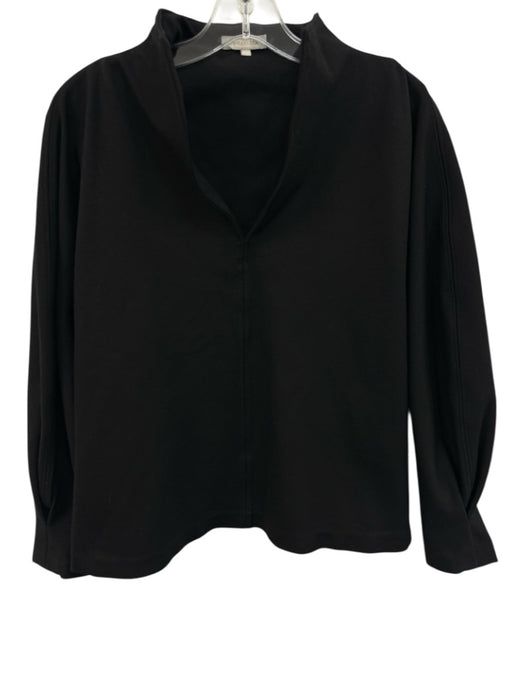 Ann Mashburn Size S Black Nylon Blend Long Sleeve Split V neckline Paneled Top Black / S