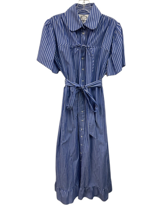 Evi Grintela Size M Blue & White Cotton Long Sleeve Pinstripe Shirt Dress Dress Blue & White / M