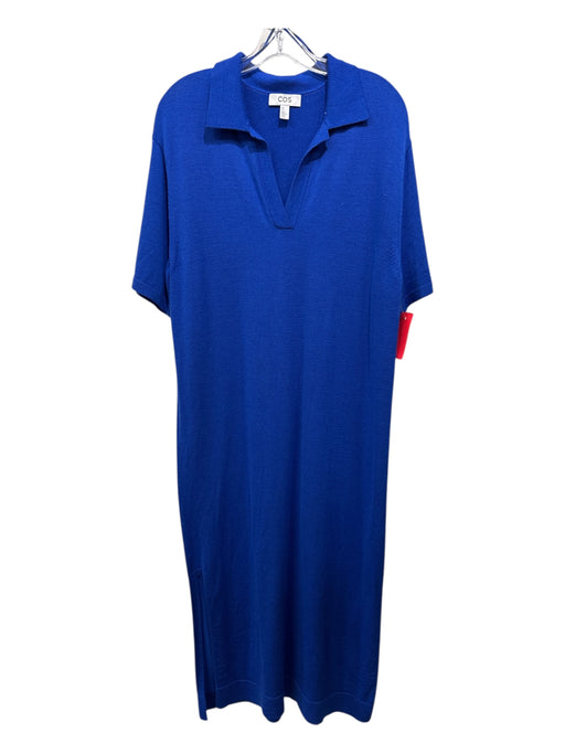 COS Size M Royal Blue Wool Short Sleeve Rib Knit V Neck Maxi Dress Royal Blue / M