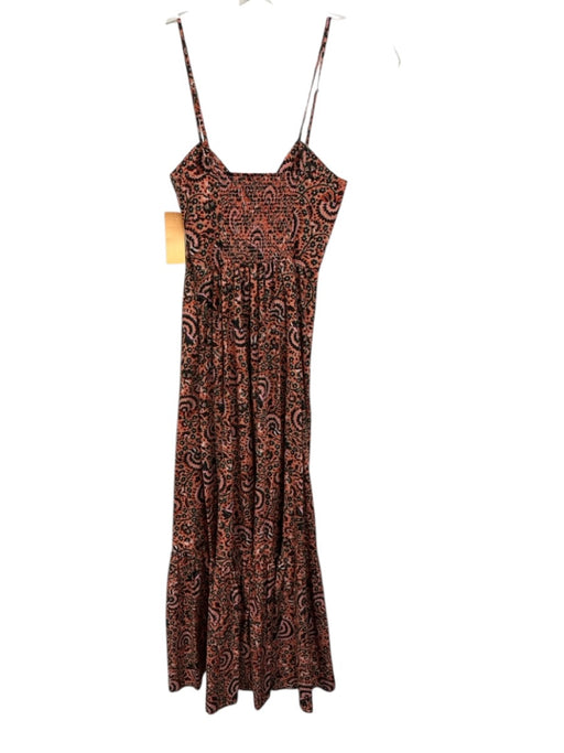 A.L.C. Size 0 Orange, Black & Multi Cotton Spaghetti Strap Floral Midi Dress Orange, Black & Multi / 0