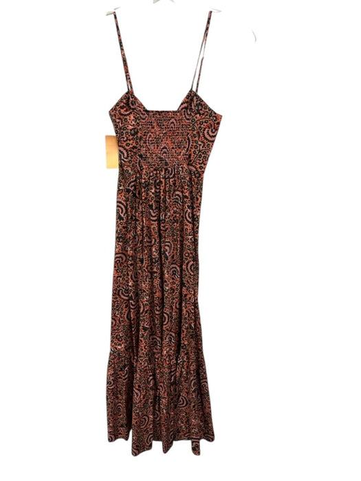 A.L.C. Size 0 Orange, Black & Multi Cotton Spaghetti Strap Floral Midi Dress Orange, Black & Multi / 0