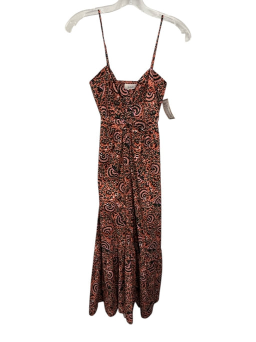 A.L.C. Size 0 Orange, Black & Multi Cotton Spaghetti Strap Floral Midi Dress Orange, Black & Multi / 0