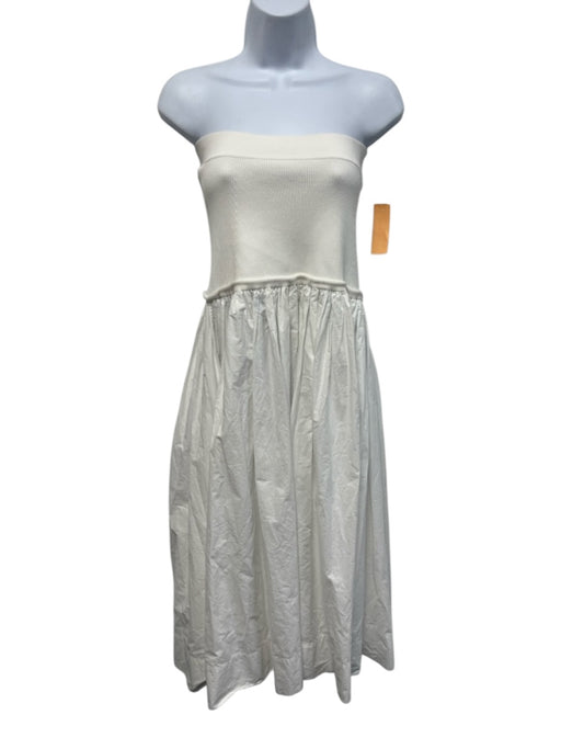 A.L.C. Size XS White Cotton Fabric Block Ribbed too Elastic Waist Maxi Dress White / XS