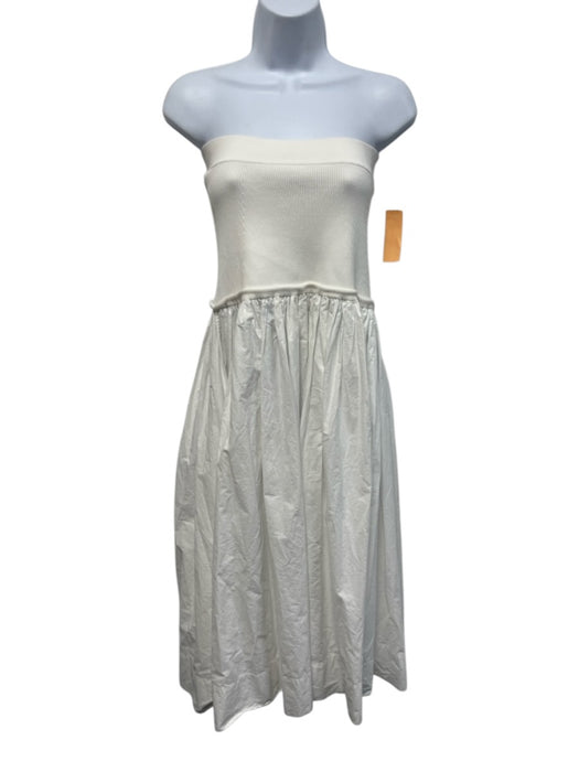 A.L.C. Size XS White Cotton Fabric Block Ribbed too Elastic Waist Maxi Dress White / XS