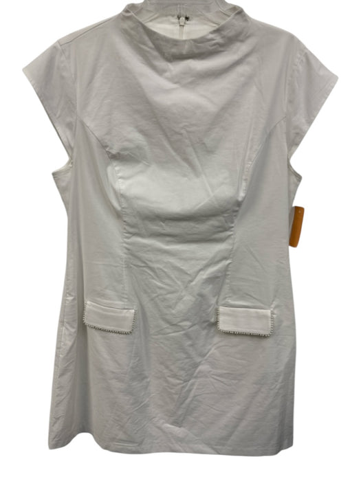 BHLDN Size XL White Viscose & Cotton Cap Sleeve Pearl Detail Knee Dress White / XL