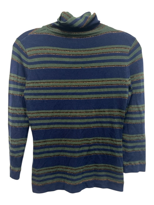 L'agence Size XS Green, Navy & Metallic Rayon Blend Long Sleeve turtle neck Top Green, Navy & Metallic / XS
