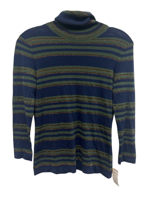 L'agence Size XS Green, Navy & Metallic Rayon Blend Long Sleeve turtle neck Top Green, Navy & Metallic / XS
