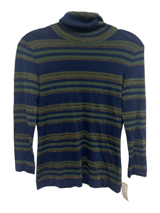 L'agence Size XS Green, Navy & Metallic Rayon Blend Long Sleeve turtle neck Top Green, Navy & Metallic / XS