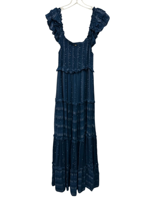 PQ Size M Teal & Silver Viscose Blend Ruffle Shoulder Sequinned Sleeveless Dress Teal & Silver / M