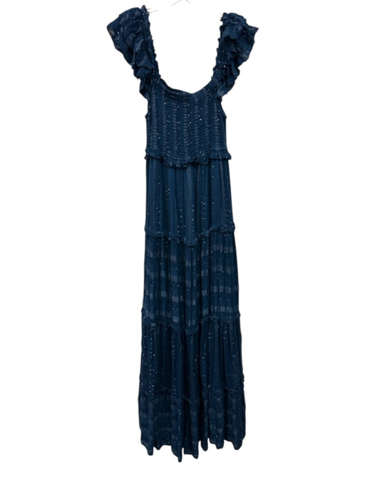 PQ Size M Teal & Silver Viscose Blend Ruffle Shoulder Sequinned Sleeveless Dress Teal & Silver / M