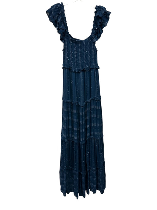 PQ Size M Teal & Silver Viscose Blend Ruffle Shoulder Sequinned Sleeveless Dress Teal & Silver / M