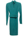 Scanlan Theodore Size 4 Teal Green Acetate Blend Long Sleeve Puckered Midi Dress Teal Green / 4