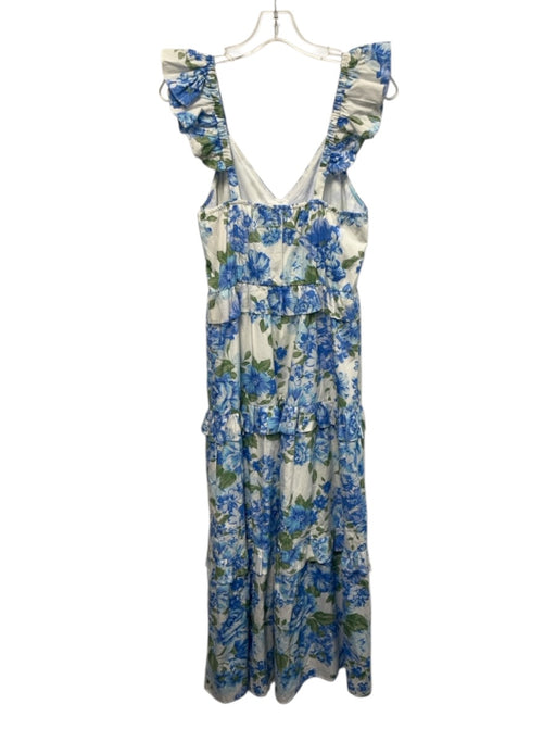 Sugarlips Size S Blue, Green & White Cotton Sleeveless Floral V Neck Dress Blue, Green & White / S
