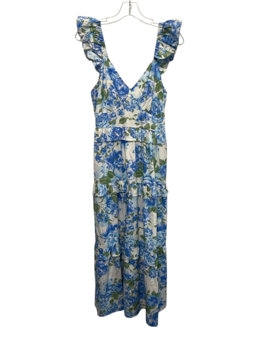 Sugarlips Size S Blue, Green & White Cotton Sleeveless Floral V Neck Dress Blue, Green & White / S