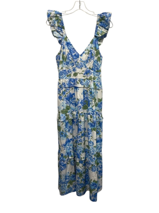 Sugarlips Size S Blue, Green & White Cotton Sleeveless Floral V Neck Dress Blue, Green & White / S