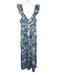 Sugarlips Size S Blue, Green & White Cotton Sleeveless Floral V Neck Dress Blue, Green & White / S