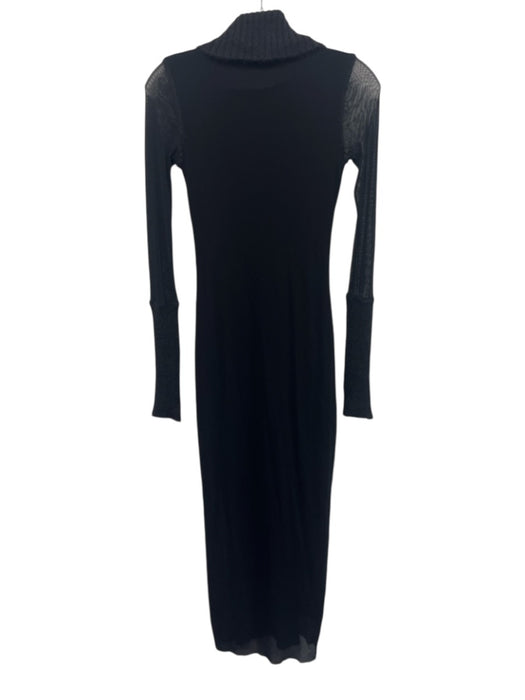 Fuzzi Size XS Black Mohair Blend Turtle Neck Long Sheer Sleeve Sheath Maxi Dress Black / XS