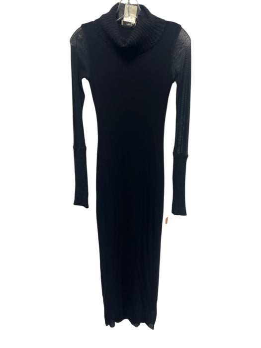Fuzzi Size XS Black Mohair Blend Turtle Neck Long Sheer Sleeve Sheath Maxi Dress Black / XS
