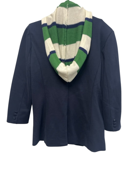 By Anthropologie Size XXS Navy Blue, Green, White Rayon & Nylon Hood Jacket Navy Blue, Green, White / XXS