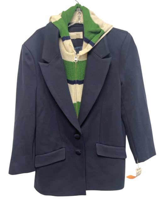 By Anthropologie Size XXS Navy Blue, Green, White Rayon & Nylon Hood Jacket Navy Blue, Green, White / XXS