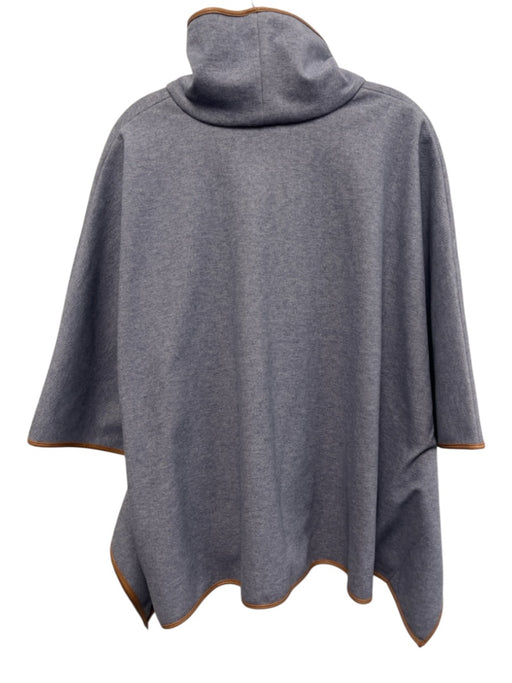 Tuckernuck Blue & Brown Polyester & Rayon Pleather Detail Chimney Neck Poncho Blue & Brown / One Size
